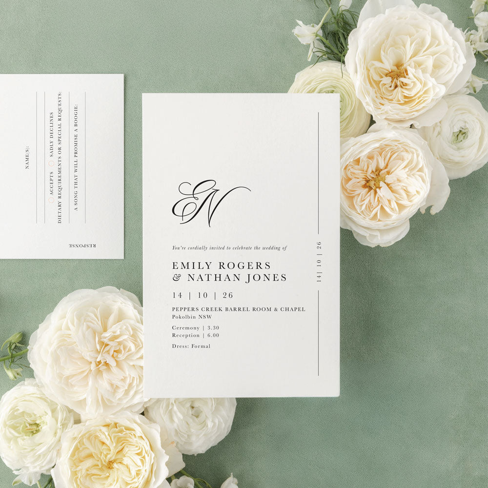 Aurélie Invitation + RSVP Postcard + Envelope Suite