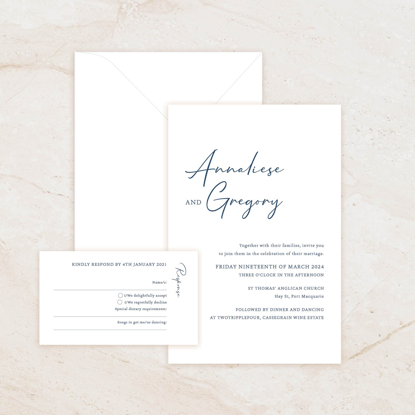 Annaliese Invitation + RSVP Postcard + Envelope Suite