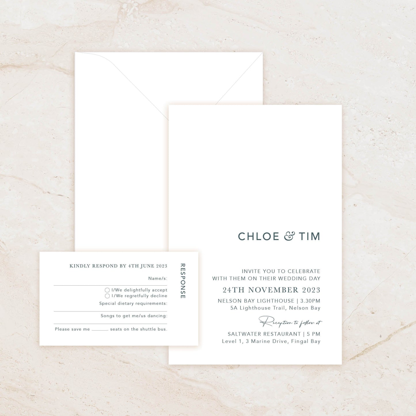 Amore Invitation + RSVP Postcard + Envelope Suite