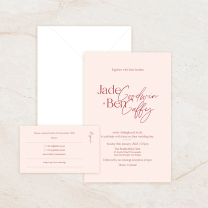 Portia Invitation + RSVP Postcard + Envelope Suite