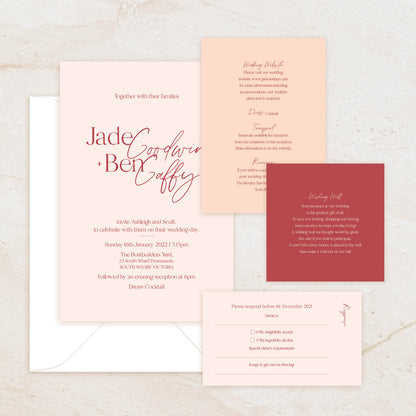 Portia Invitation + RSVP Postcard + Wishing Well + Info + Envelope