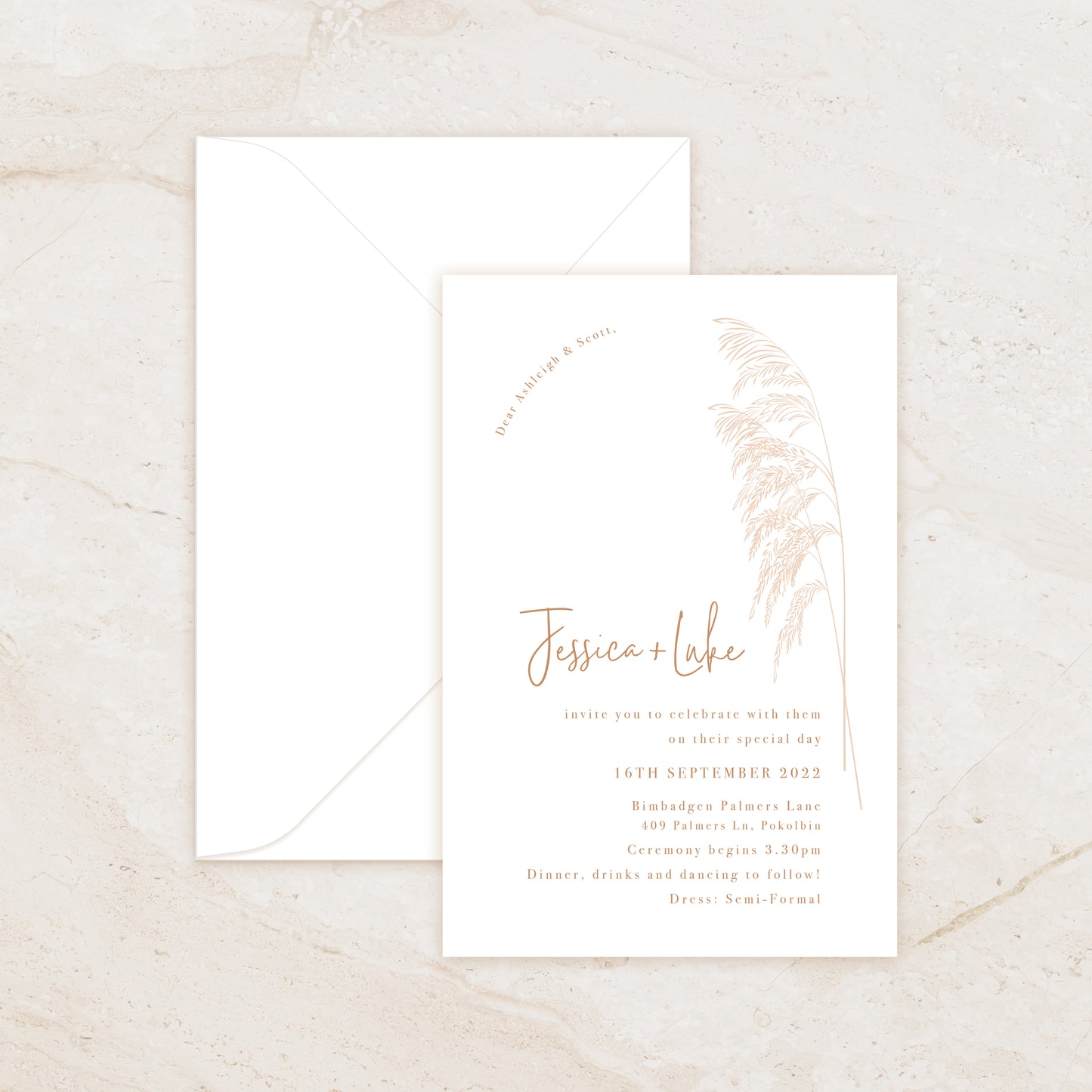 Pampas Invitation + Envelope Suite