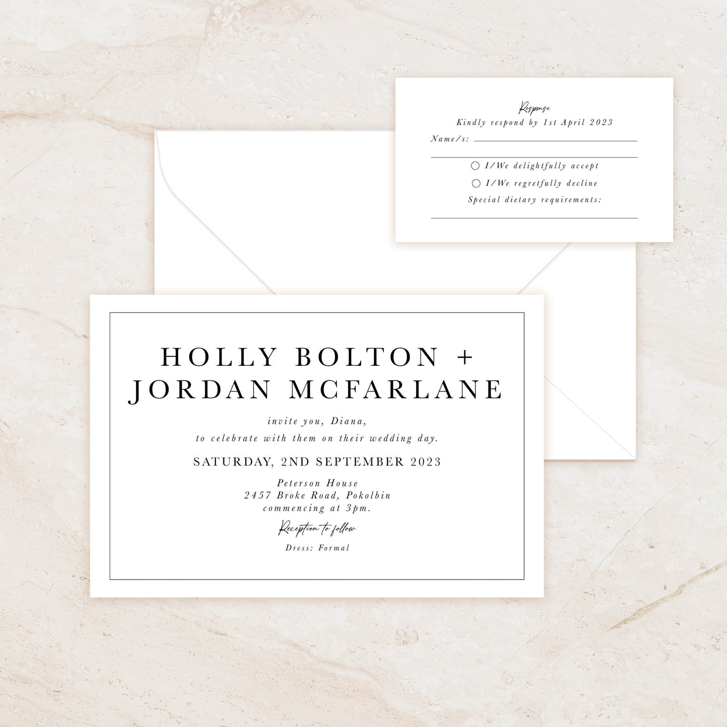 Classique Invitation + RSVP Postcard + Envelope Suite