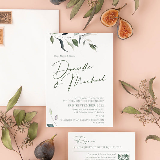 Foliage Invitation + RSVP Postcard + Envelope Suite
