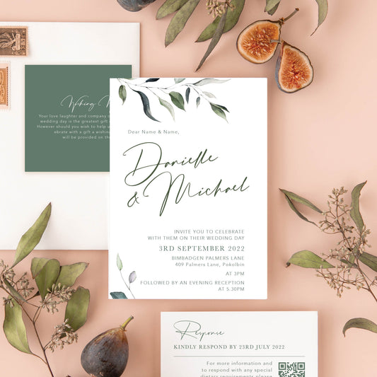 Foliage Invitation + RSVP Postcard + Wishing Well + Envelope