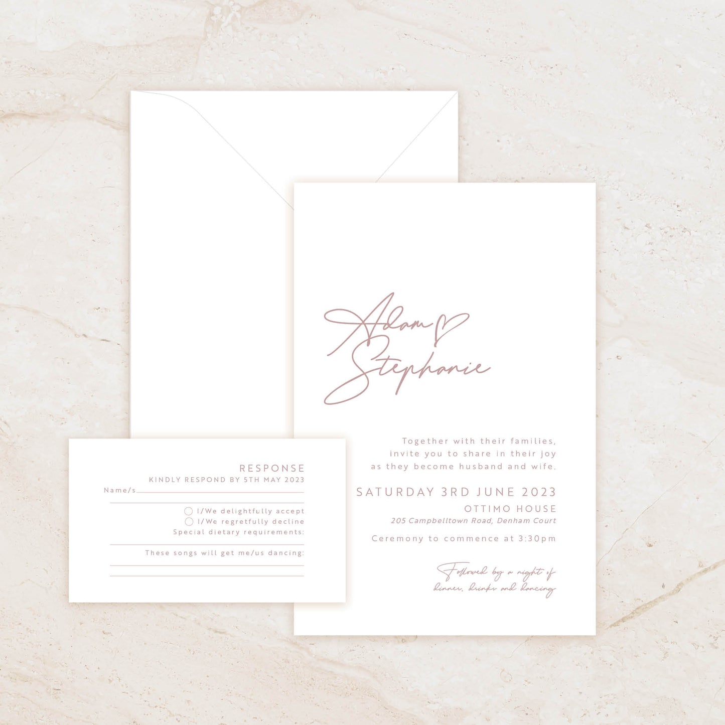 Heart Invitation + RSVP Postcard + Envelope Suite