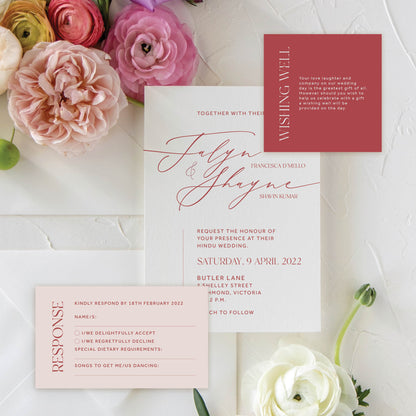 Pyaar Invitation + RSVP Postcard + Wishing Well + Envelope