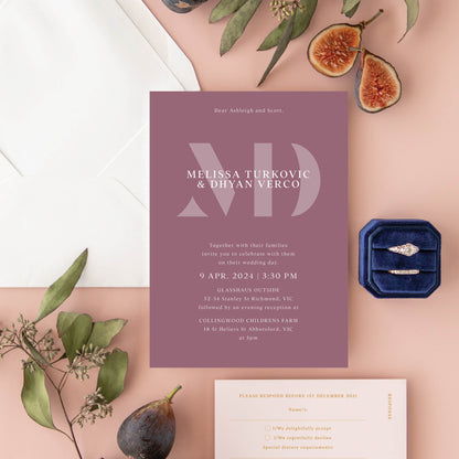 Monogram Invitation + RSVP Postcard + Envelope Suite