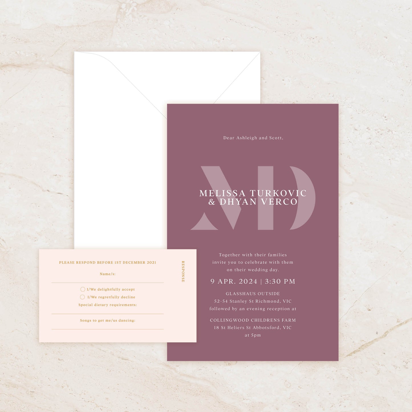 Monogram Invitation + RSVP Postcard + Envelope Suite