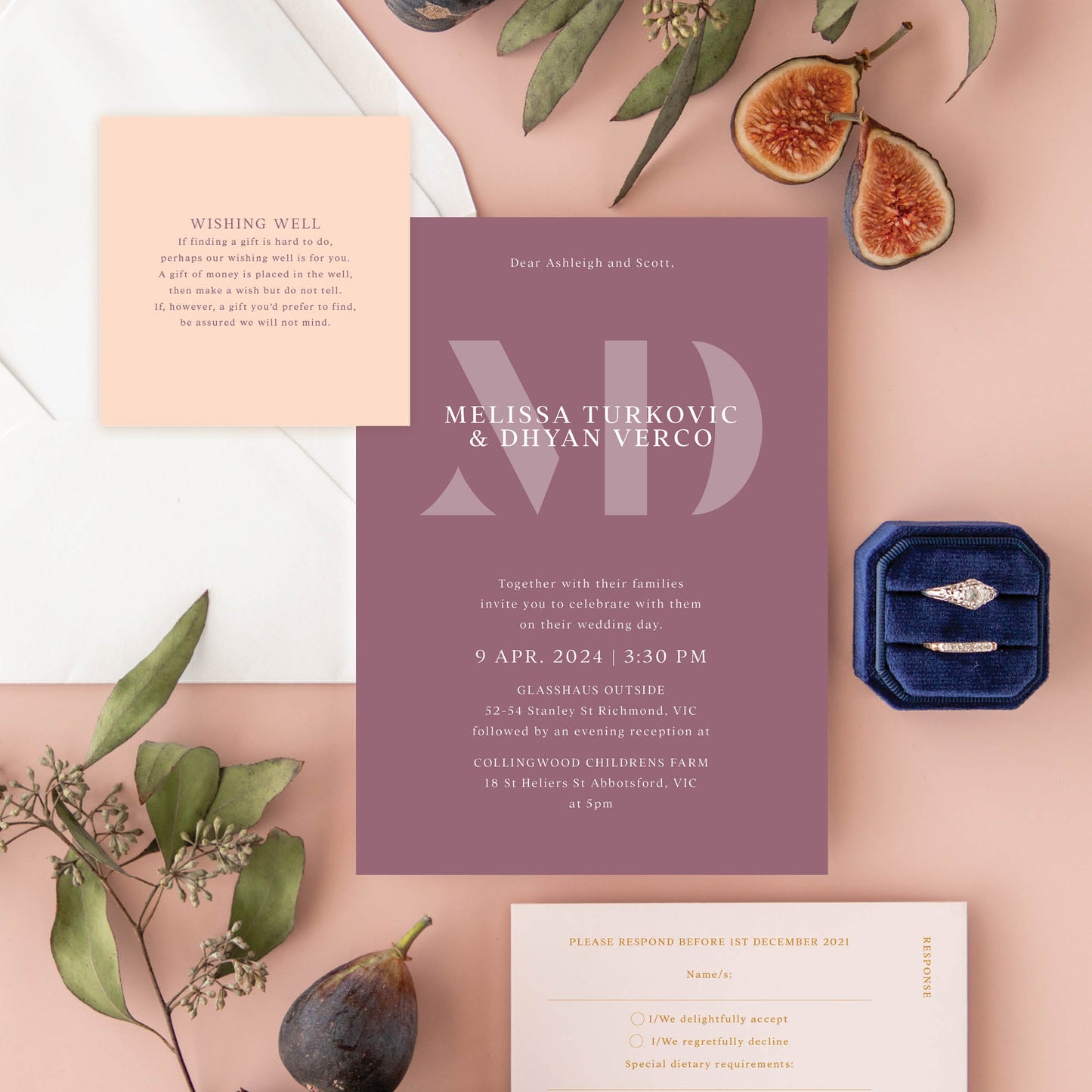 Monogram Invitation + RSVP Postcard + Wishing Well + Envelope