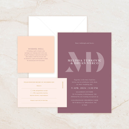 Monogram Invitation + RSVP Postcard + Wishing Well + Envelope