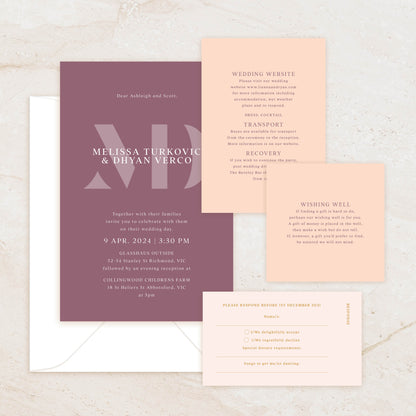 Monogram Invitation + RSVP Postcard + Wishing Well + Info + Envelope