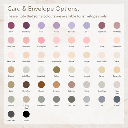 Colour option swatches for cards and envelopes