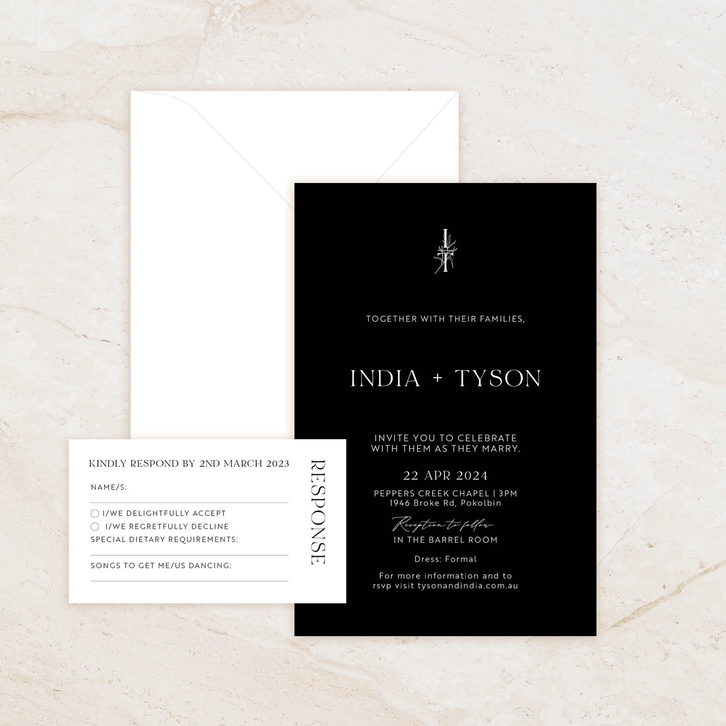 Mystique Invitation + RSVP Postcard + Envelope Suite